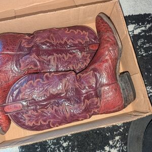 Men's Burgundy Ostrich Leather Western Boots - Classic Embroidered Shaft